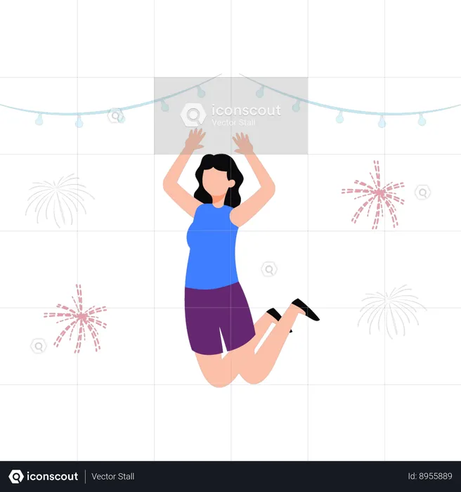 Happy Girl Jumping In Air  Illustration