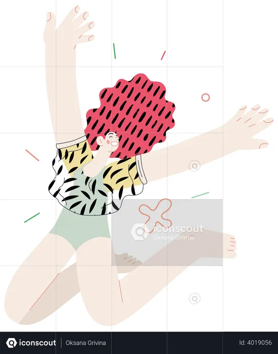 Happy girl jumping in air  Illustration
