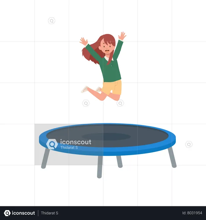 Happy girl jumping on trampoline  Illustration