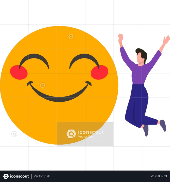 Happy girl jumping with emoji  Illustration