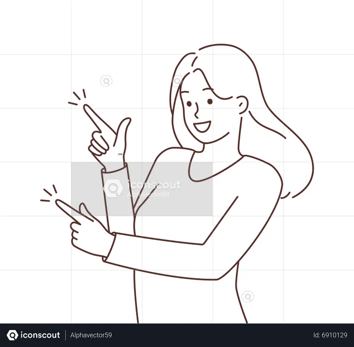 Happy girl pointing something left  Illustration