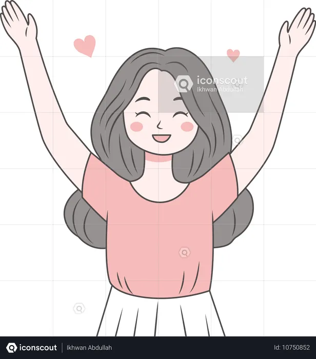 Happy girl raising hand up  Illustration