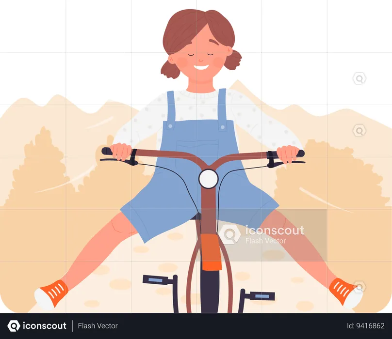 Happy girl riding bicycle  Illustration