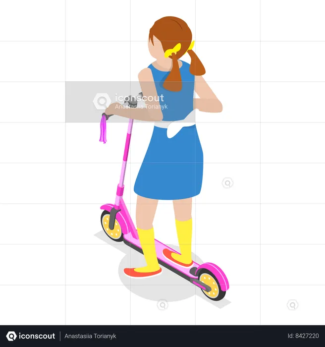 Happy girl riding scooter  Illustration