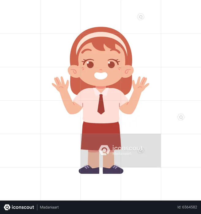 Happy Girl Showing Hands  Illustration