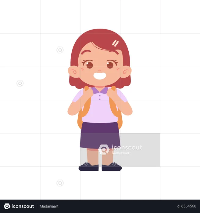 Happy Girl Standing While Carrying Schoolbag  Illustration