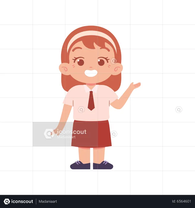 Happy Girl Student Showing Something Right  Illustration