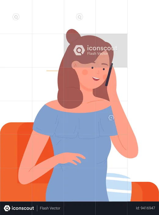 Happy girl talking on phone  Illustration