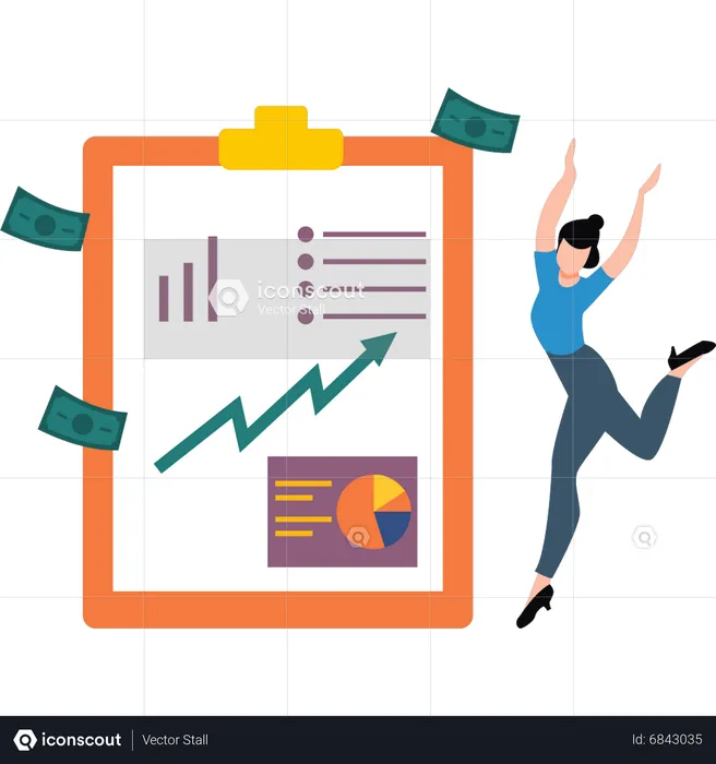 Happy Girl to see financial report  Illustration