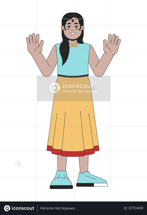 Happy girl Waving hands  Illustration