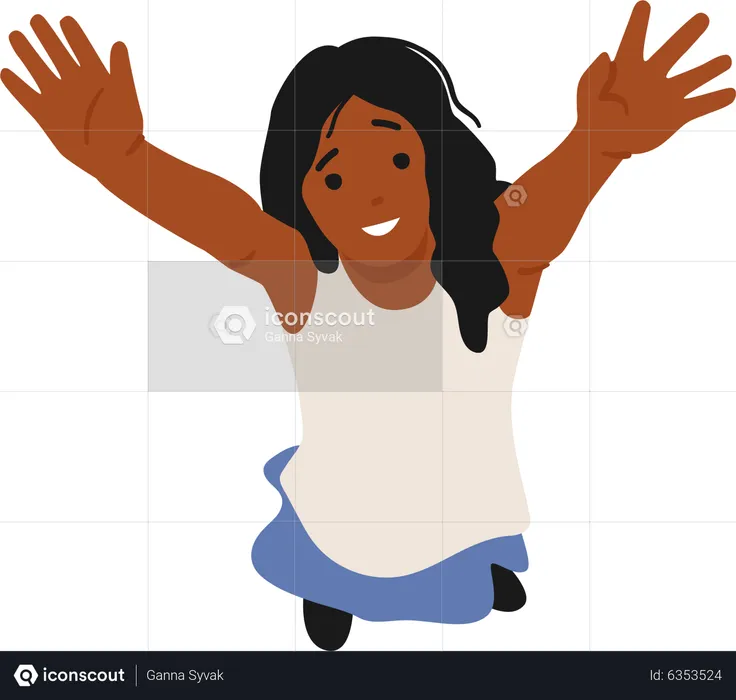 Happy girl waving hands  Illustration