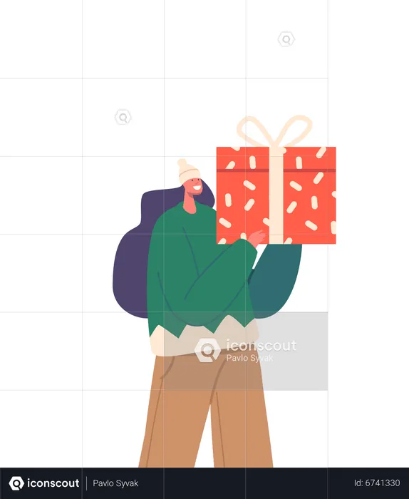 Happy Girl With Gift Box  Illustration