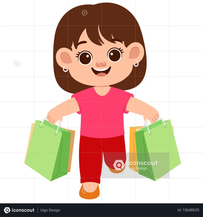 Happy Girl With Shopping Bag  Illustration