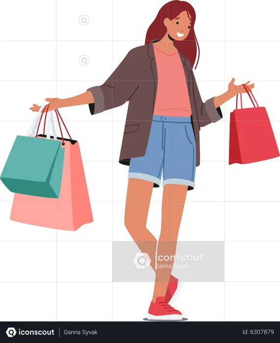 Happy Girl with Shopping Packages  Illustration