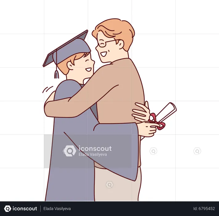 Happy graduate boy hugging with father  Illustration