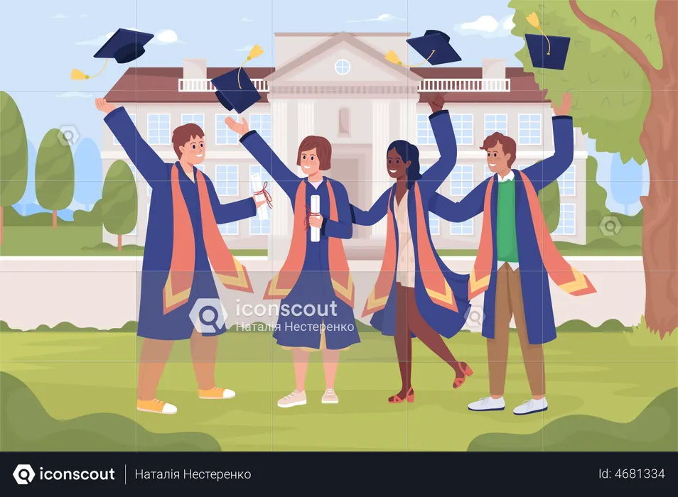Happy graduating students at university  Illustration