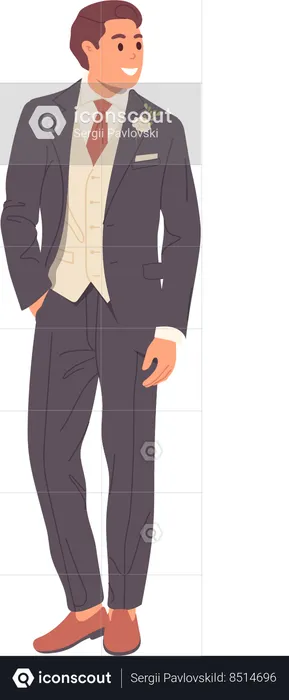 Happy groom wearing trendy fashion outfit  Illustration