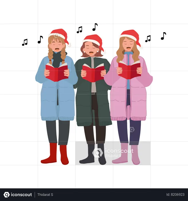 Happy Group Singing Christmas Song  Illustration