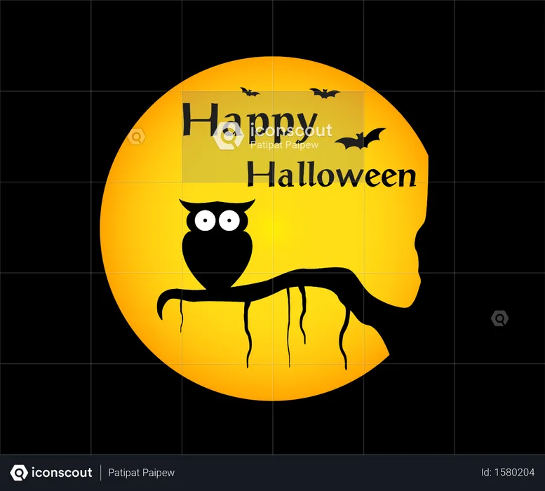 Happy halloween background with Illustration owl silhouette on moon  Illustration