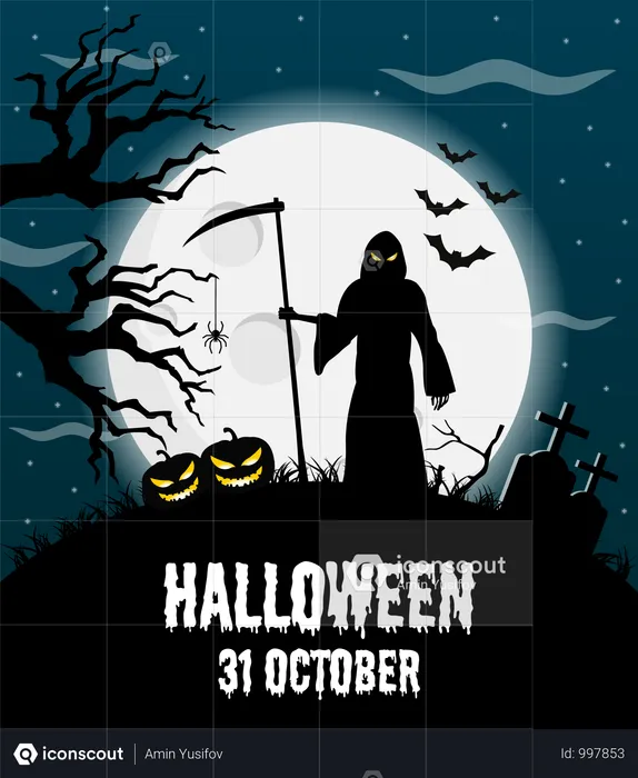 Happy Halloween Vector Poster  Illustration