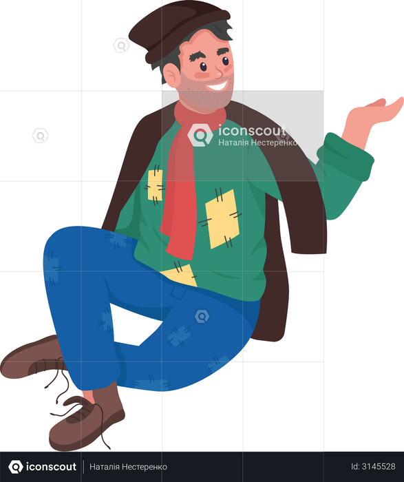 Best Premium Happy Homeless Man Illustration Download In Png Vector Format