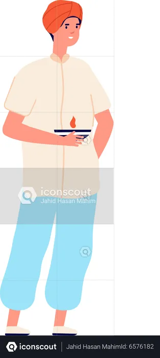 Happy indian holding diya  Illustration