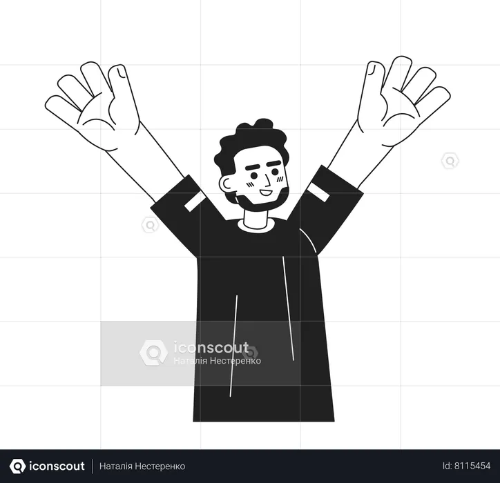 Happy indian man raising hand  Illustration