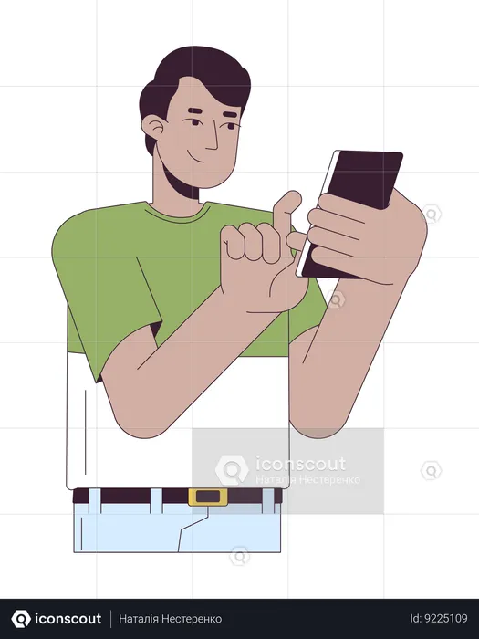 Happy indian man touching phone  Illustration