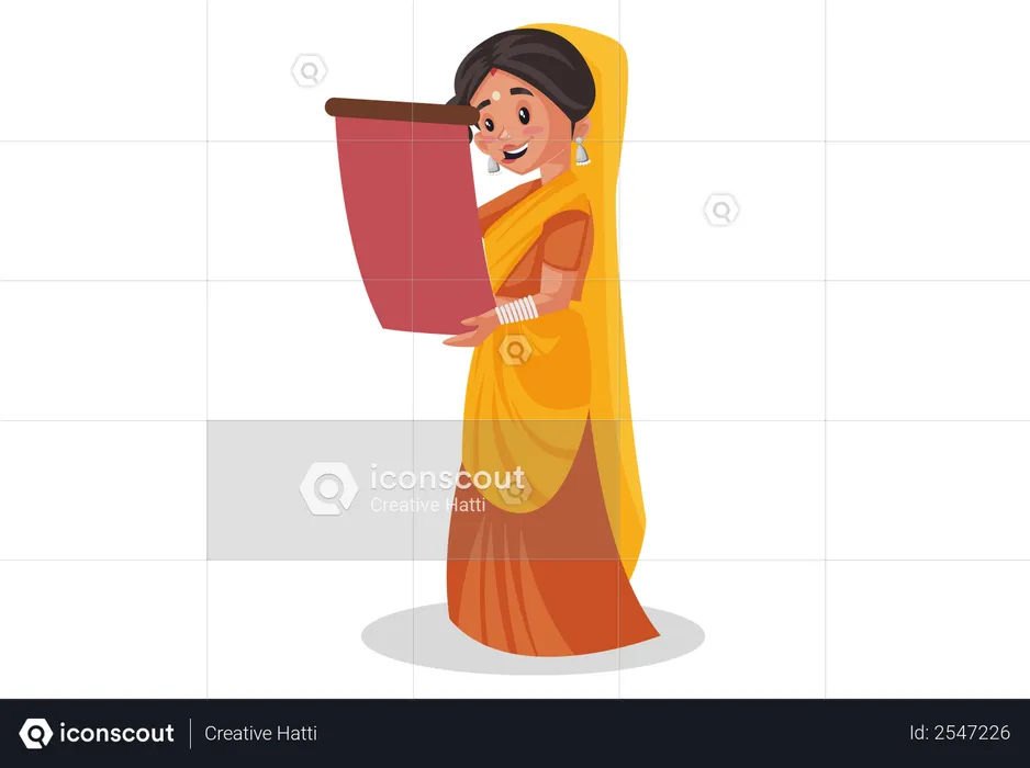Happy Indian priestess reading horoscope  Illustration