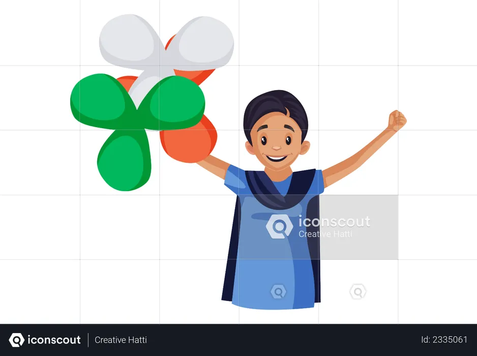 Happy Indian woman holding balloons in hands  Illustration