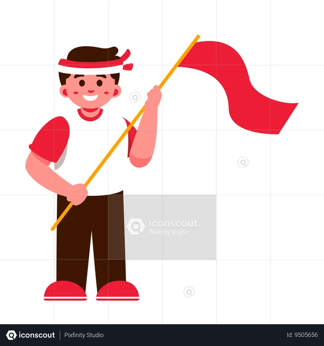 Happy Indonesia Boy with Indonesia Flag  Illustration