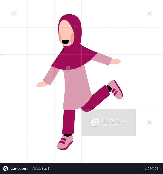 Happy Islamic girl running  Illustration