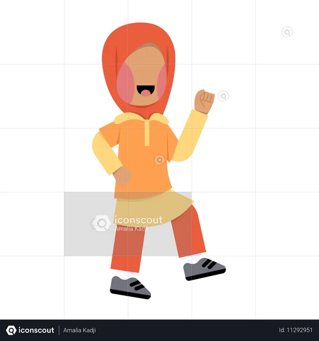 Happy Islamic Girl walking  Illustration