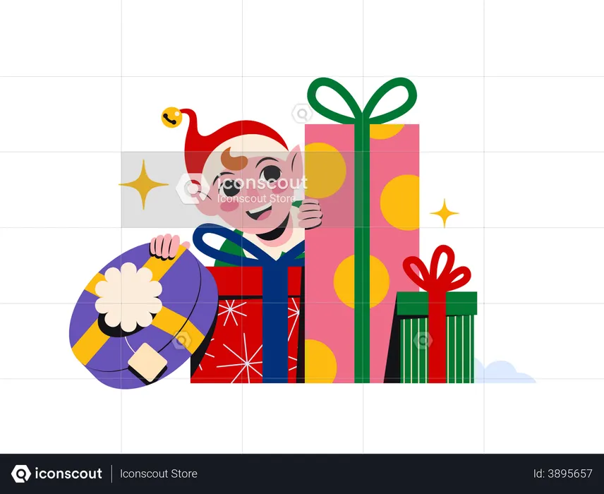 Happy kid with Christmas gifts  Illustration