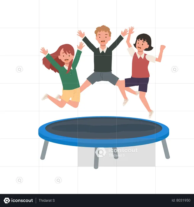 Happy preschool kid jumping on trampoline Vector Image