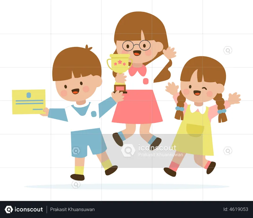 Happy Kindergarten children graduated from school  Illustration