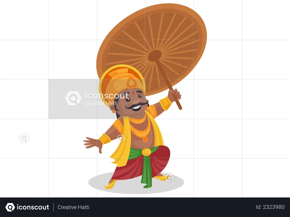 Happy King holding an umbrella in hand and posing  Illustration