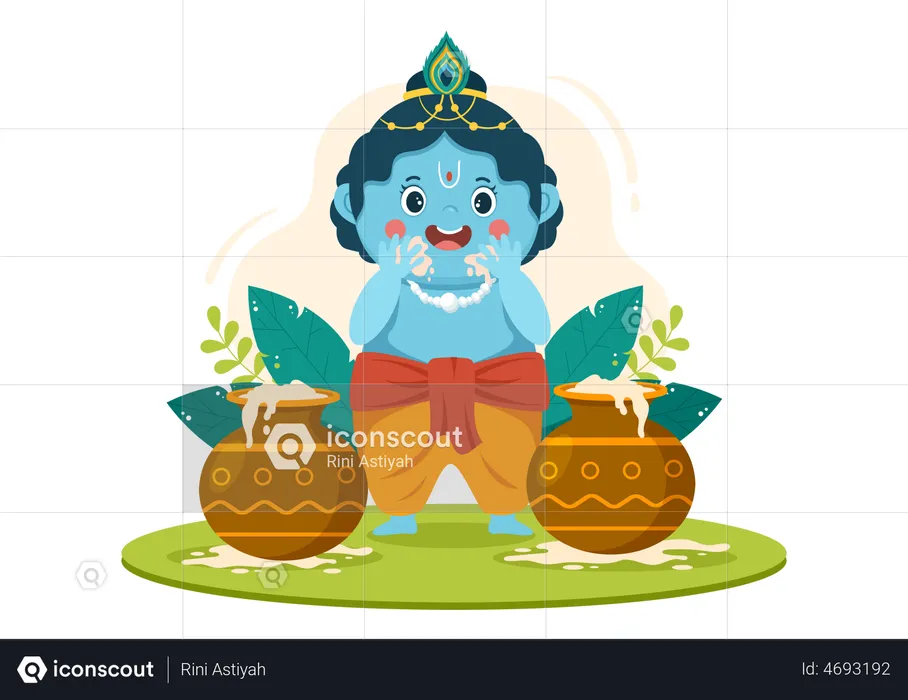 Happy Krishna Eating butter  Illustration