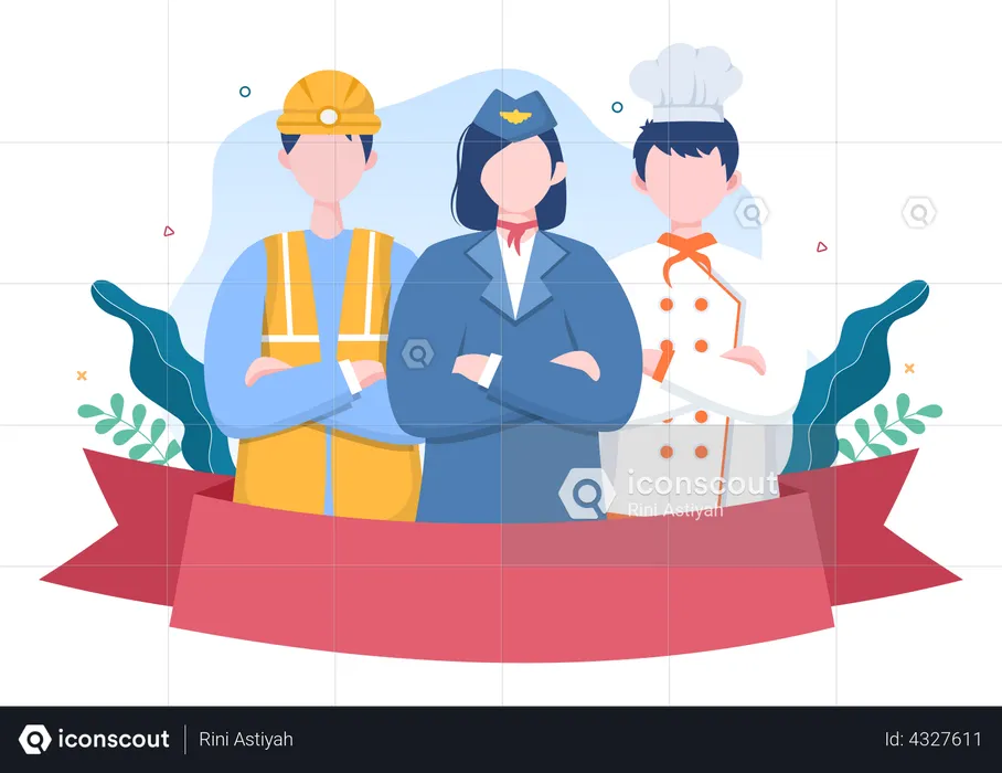 Happy labour Day from People of Various Professions  Illustration