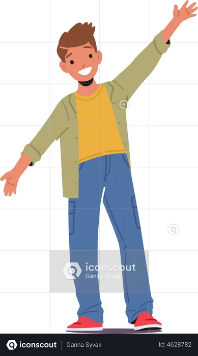 Happy Little Boy Laughing with Outspread Arms  Illustration