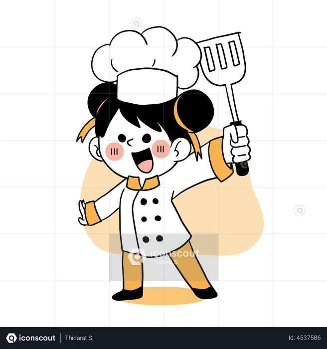 Happy little chef holding spatula  Illustration