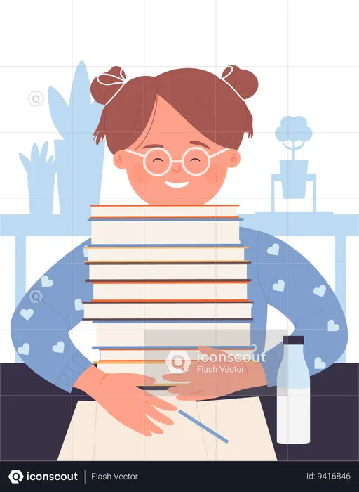 Happy little girl holding books  Illustration