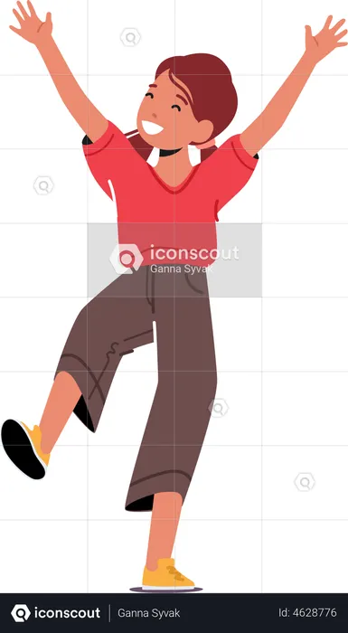 Happy Little Girl Jump with Raised Arms  Illustration
