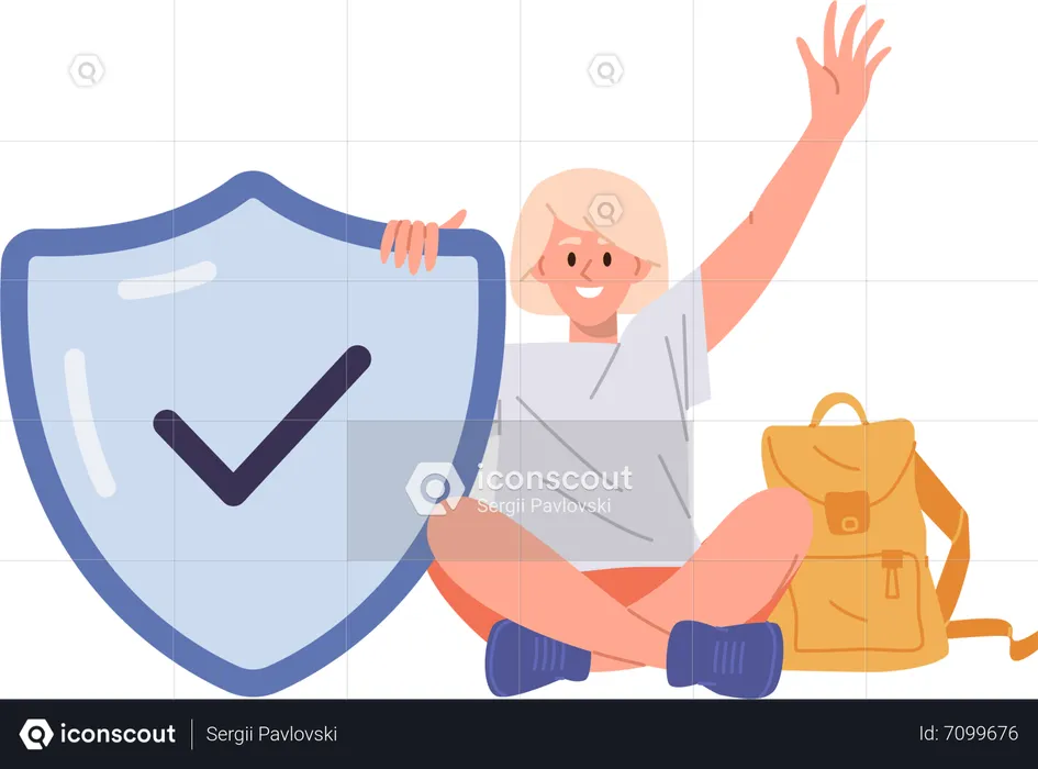 Happy little girl sitting with protection shield  Illustration