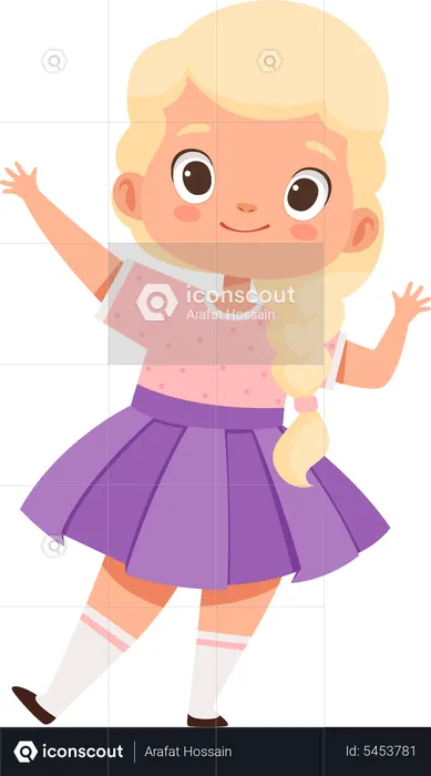 Happy Little Girl waving hand  Illustration