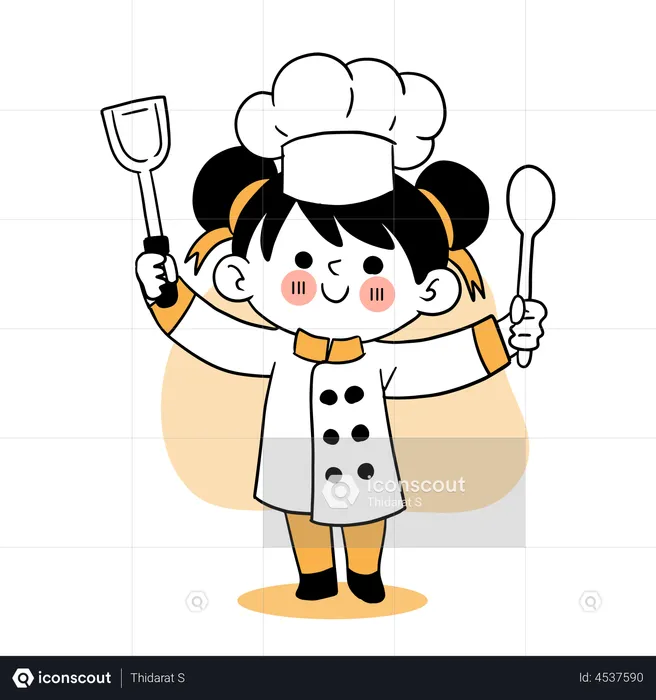 Happy little kid waiting for cooking  Illustration