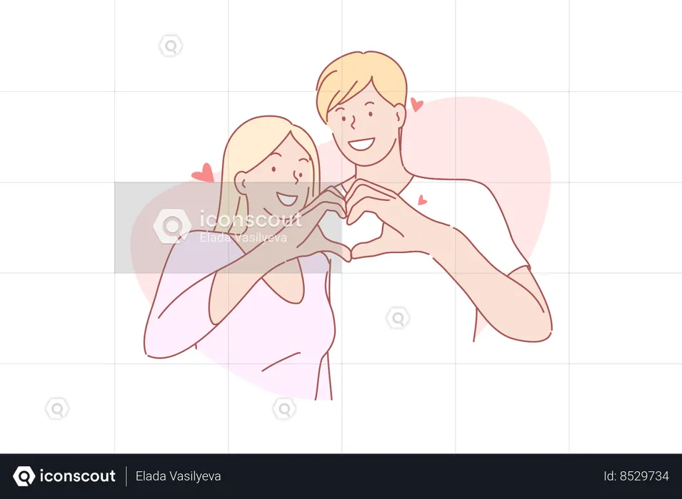 Happy lovers making heart shape with hands together  Illustration
