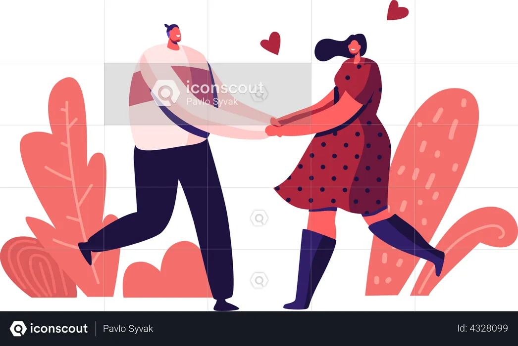 Happy Loving Couple Outdoors Spare time  Illustration