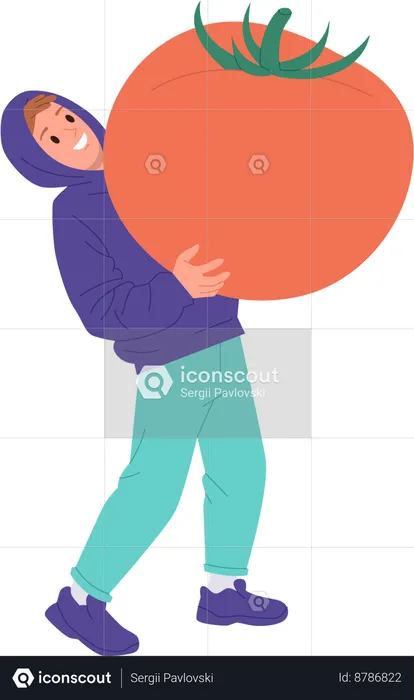 Happy male carrying red tomato  Illustration