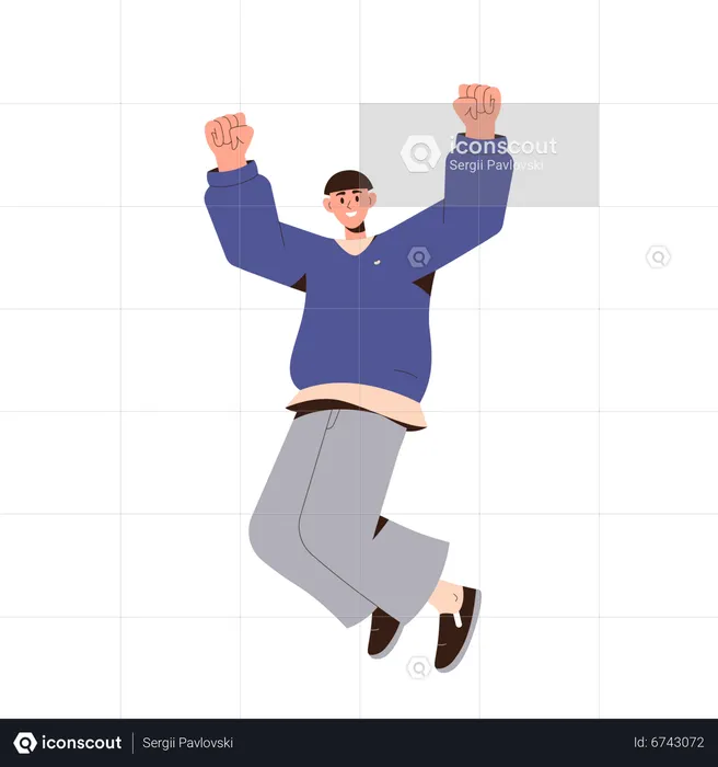 Happy Male With Positive Energy Jumping  Illustration